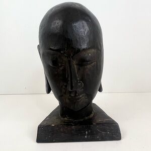 Hand Carved Wooden Sculpture Indonesia Tribal Female Head Bust Statue Figure